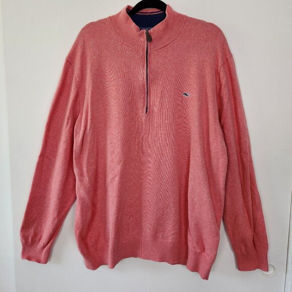 Vineyard Vines Men's Pink Cashmere Cotton Blend Quarter Zip Sweater, 2XL Preppy - Picture 1 of 8